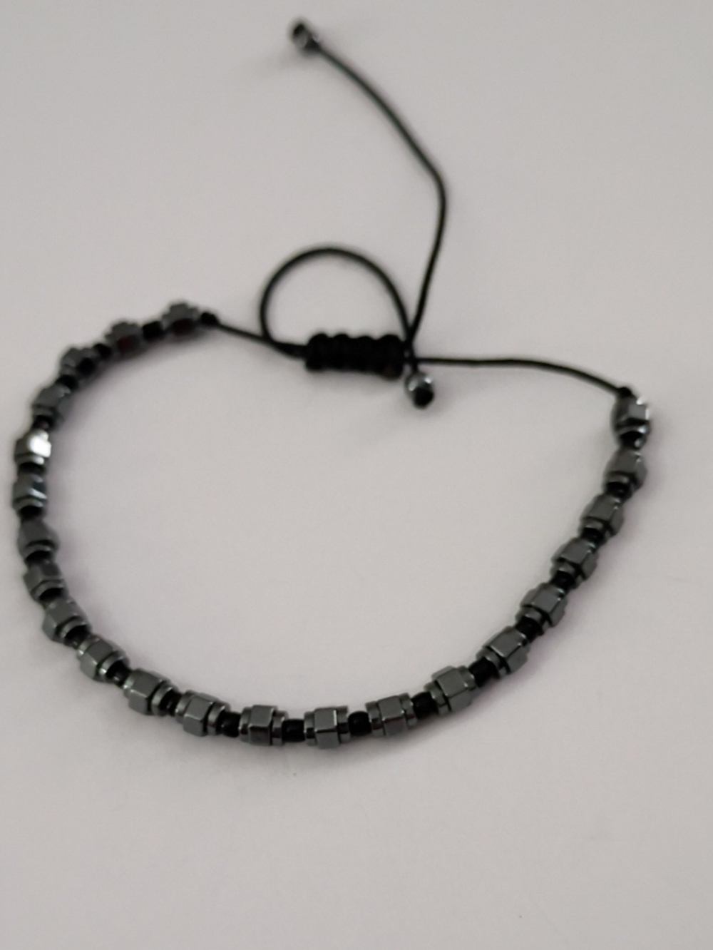 Men's Hematite Beaded Adjustable Bracelet - Black